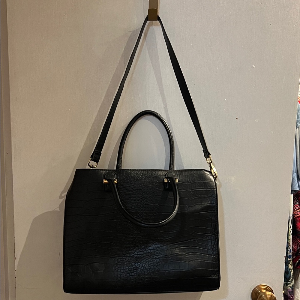 H&M Black Croc-Embossed Shoulder Bag